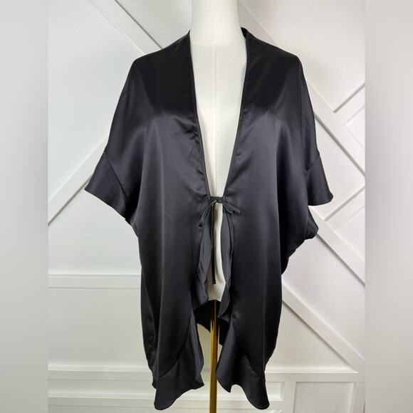 Victoria's Secret Other - NWT Victoria's Secret Black Satin Kimono Robe Wrap Cover Up One Size OS